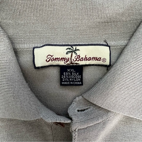 Tommy Bahama Men's XXL Beige Striped Silk Blend Long Sleeve Polo Shirt - Picture 2 of 3